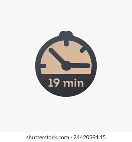 19 minutos, icono del vector del cronómetro. icono del reloj en estilo plano. Ilustración vectorial aislada