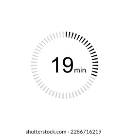 Icono de temporizador de 19 minutos, temporizador digital de 19 minutos. Reloj y reloj, cronómetro, cuenta regresiva.