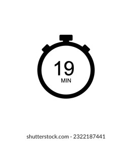 Temporizador de 19 minutos, cronómetro de 19 minutos o icono de cuenta regresiva. Medida del tiempo. Icono de cronómetro. Ilustración del vector de material.