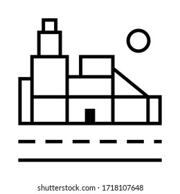 19 - New trend icon design. Factory building with road vector for office, web, apps, ui, marketplace symbol illustration.