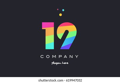 19 nineteen creative color green orange blue magenta pink number digit company logo vector icon spectrum