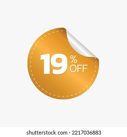 19% (Nineteen percent) Off Yellow Sticker. Vector isolated on a white background.
