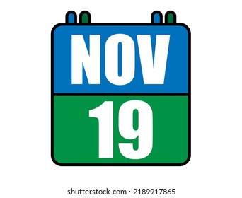19 November calendar. Blue and green calendar page for November days. Vector isolated on white background.