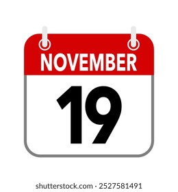 19 November, calendar date icon on white background.