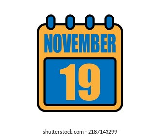 19 November calendar. November calendar icon in blue and orange. Vector Calendar Page Isolated on White Background.