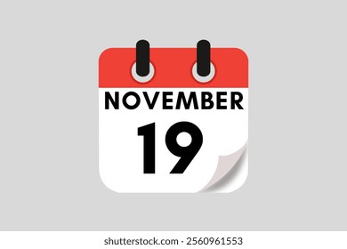 19 November calendar icon text page monthly web design on red, white, black and ash background vector, icon, or illustration with the month of November 19