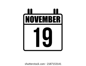 19 November calendar. Simple calendar page for the month of November. Black vector on white background.