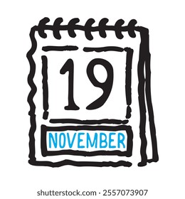 19 November date calendar - A simple yet elegant line art illustration of a date calendar captures the essence of organization and timekeeping. The clean lines and minimalistic design 