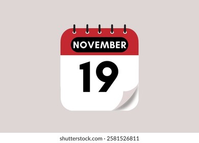 19 November month single day vector, illustration, calendar with rose red, black and off-white color background calendar November 19