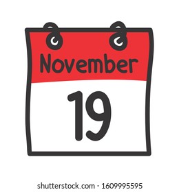 19 November. Vector flat daily calendar icon. Date and time, day, month. Holiday