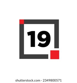 19 number with a gray square icon. 19 number monogram.