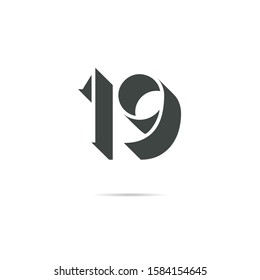 19 number logo shadow digit design vector