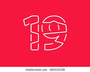 19 number. Modern trendy, creative style design. For logo, brand label, design elements, corporate identity, application etc. Isolated vector illustration          