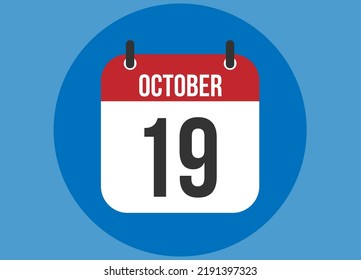 19 October blue calendar vector. Calendar october with circle in background clear.