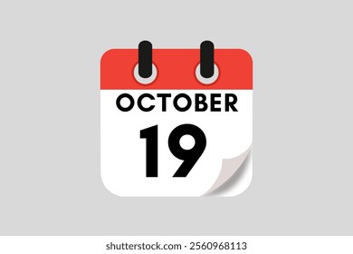 19 October calendar icon text page monthly web design on red, white, black and ash background vector, icon, or illustration with the month of October 19