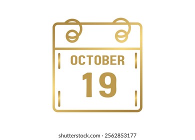 19 October calendar icon text page monthly web design on golden and white background vector, icon, or illustration with the month of October 19