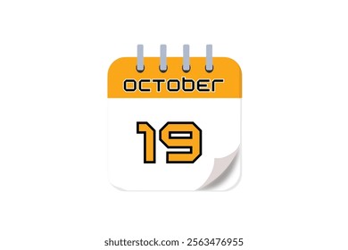 19 October month single day vector, illustration, calendar with yellow, black and white color background calendar October 19