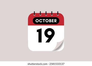 19 October month single day vector, illustration, calendar with rose red, black and off-white color background calendar October 19