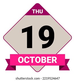 19 de octubre, jueves. Plantilla de fecha. Diseño útil para la promoción de calendarios o eventos. Ilustración vectorial Archivo EPS 10. Aislado sobre fondo blanco.
