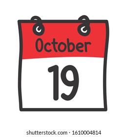 19 October. Vector flat daily calendar icon. Date and time, day, month. Holiday