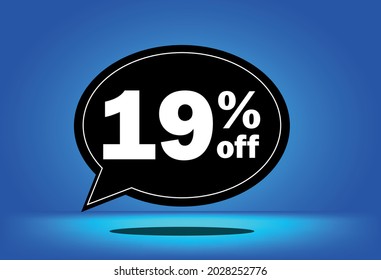 19% off - black and blue floating balloon - with blue background - banner for discount and reduction promotional offers