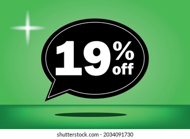 19% de descuento - globo flotante negro y verde - con fondo verde - banner para ofertas promocionales de descuento y reducción