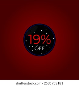 19% off. Black and red with stars. Shop promotions, Store sales. Tag vector design. Nineteen percent off.