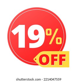 19% off limited special offer. Discount banner in red and yellow circular balloon, super discount.