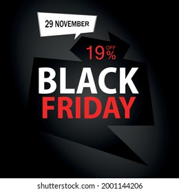 19 % Rabatt am Schwarzen Freitag. Schwarzes Banner mit 19 % Rabatt auf die Werbeaktion für November.