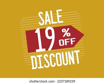 19% Off. Red discount banner with nineteen percent. Promotion with price reduction for products