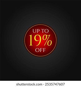 19% off. Red and yellow discount tag. Marketing promotions, commerce sales. Vector design. Nineteen percent off.