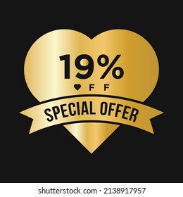 19% OFF Sale Discount Promotion Banner. Special Offer, Event, Valentine Day Sale, Holiday Discount Tag Template