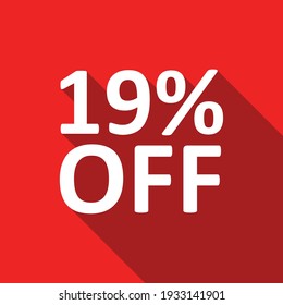 19% off white text on a red background