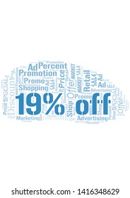 19% Off word cloud. Wordcloud made with text only.