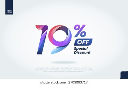 19 por ciento de descuento en el Vector de Anuncio con tipografía de degradado 3D moderno para la promoción de venta