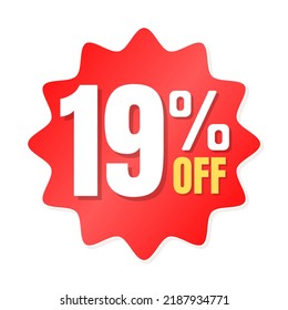 19% percent off(offer), shop now, red and yellow 3D super discount sticker, sale. vector illustration, 