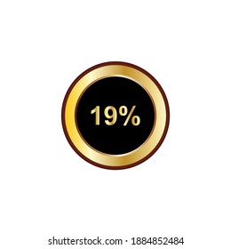 19 percent sign in gold color isolated on white background, illustration