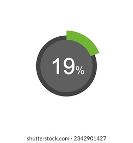 19% percentage infographic circle icons, 19 percents pie chart infographic elements