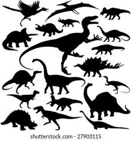 19 pieces of detailed vectoral dinosaur silhouettes.