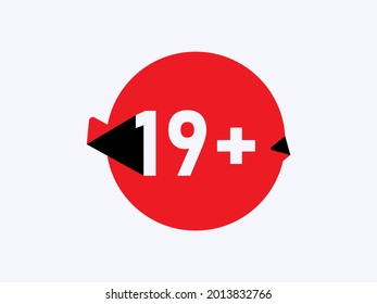 19 plus Age limit icons, 19+ restriction flat sign isolated on white background