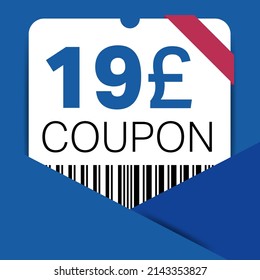 19 Pound Coupon promotion sale for a website, internet ads, social media gift 19 off discount voucher. Big sale and super sale coupon discount. Price Tag Mega Coupon discount vector illustration.