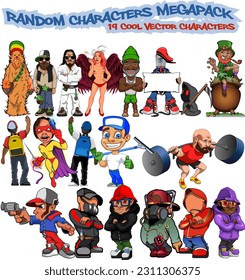 19 Random Characters Mega Pack. A collection of masterfully drawn mascot characters with an urban street graffiti vibe. 
Teen glued to their smartphone, skateboard character.