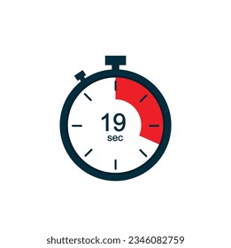 19 seconds , 19 sec stopwatch vector icon. Stopwatch icon in flat style on a white background. Vector.