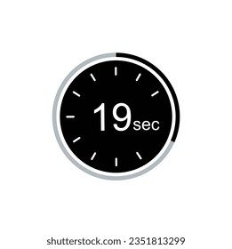19 seconds timer vector icon, 19 sec stopwatch symbol.
