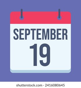 19 September Calendar. Blue Background. Vector Calendar.
