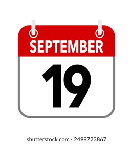 19 September, calendar date icon on white background.	