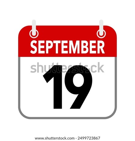 19 September, calendar date icon on white background.	