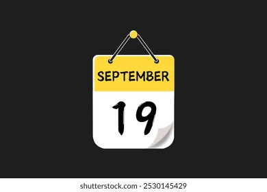 Diseño web mensual de la página de texto del ícono del calendario del 19 de septiembre en el Vector, el ícono o la ilustración amarillos, rojos, negros y blancos del fondo con el mes del 19 de septiembre