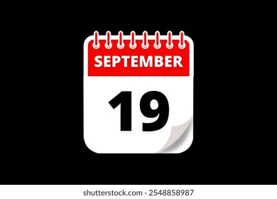 19 September calendar icon text page monthly web design on red, white and black background vector, icon, or illustration with the month of September 19