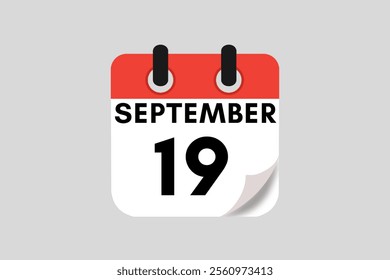 19 September calendar icon text page monthly web design on red, white, black and ash background vector, icon, or illustration with the month of September 19